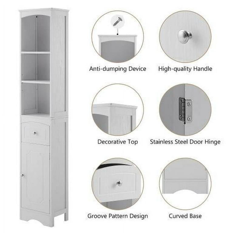 Ktaxon Bathroom Cabinet Wooden Linen Tower Narrow Tall Storage Cabinet,  Bathroom Floor Cabinet, Glass Display Cabinet Organizer Cupboard with  Drawers & 5-Shelf for Kitchent Living Room Entryway Bedroo 