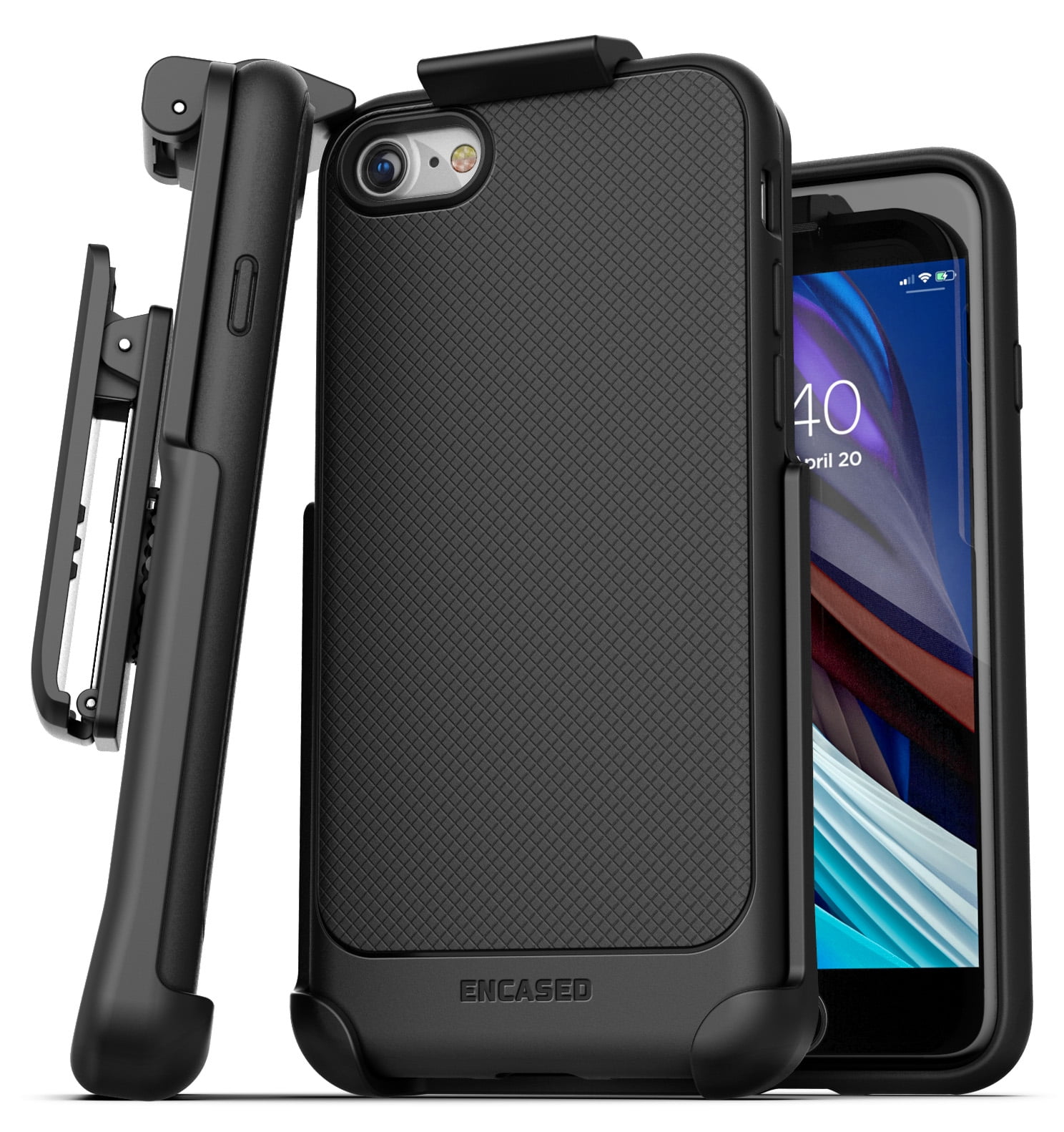Encased iPhone SE Belt Clip Case (2020/2022) Slim Grip Cover (Thin Armor) with Holster (Black)