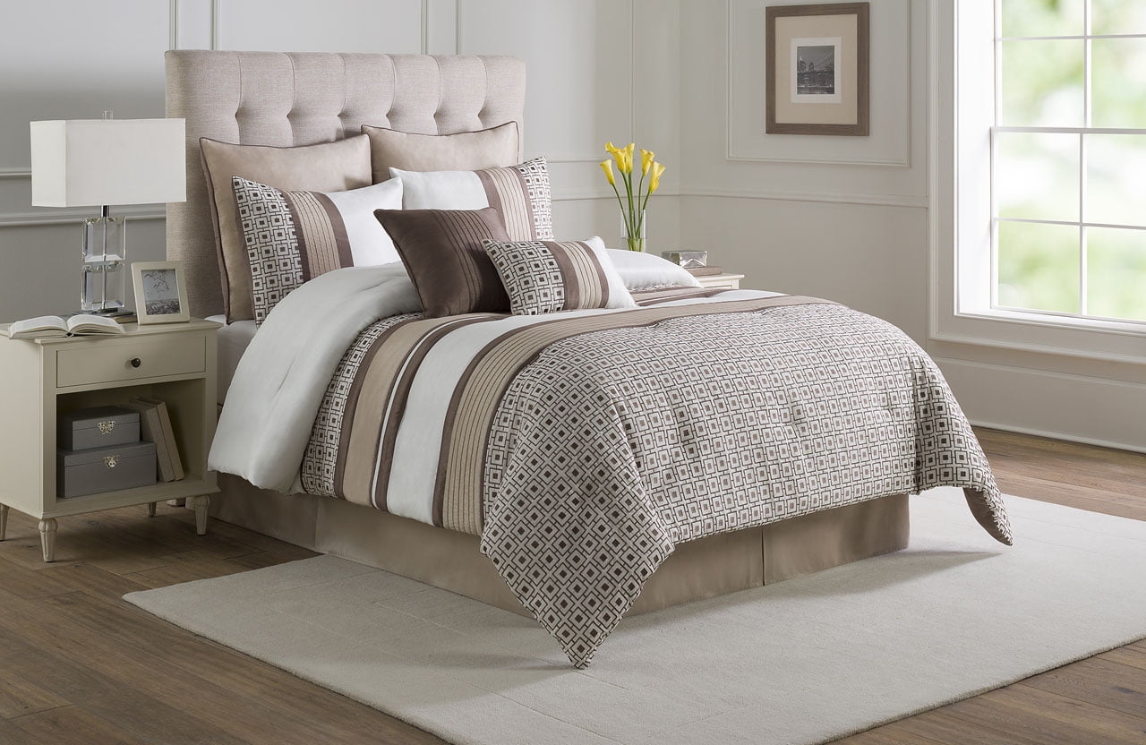 8 Piece Catalina Taupe/Ivory Comforter Set
