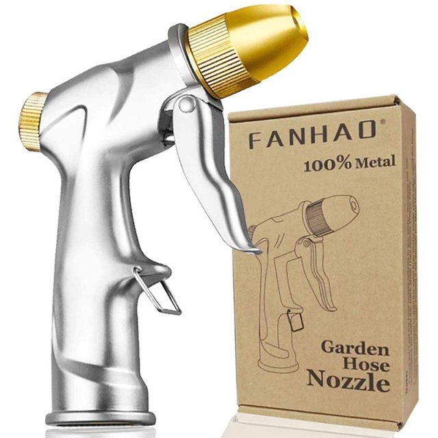 Boquilla para Manguera de Jardín FANHAO BPMF1527546583 Hecha de Zinc Resistente Duradera con 4 Modos de Riego Plateada y Dorada FANHAO BPMF1527546583