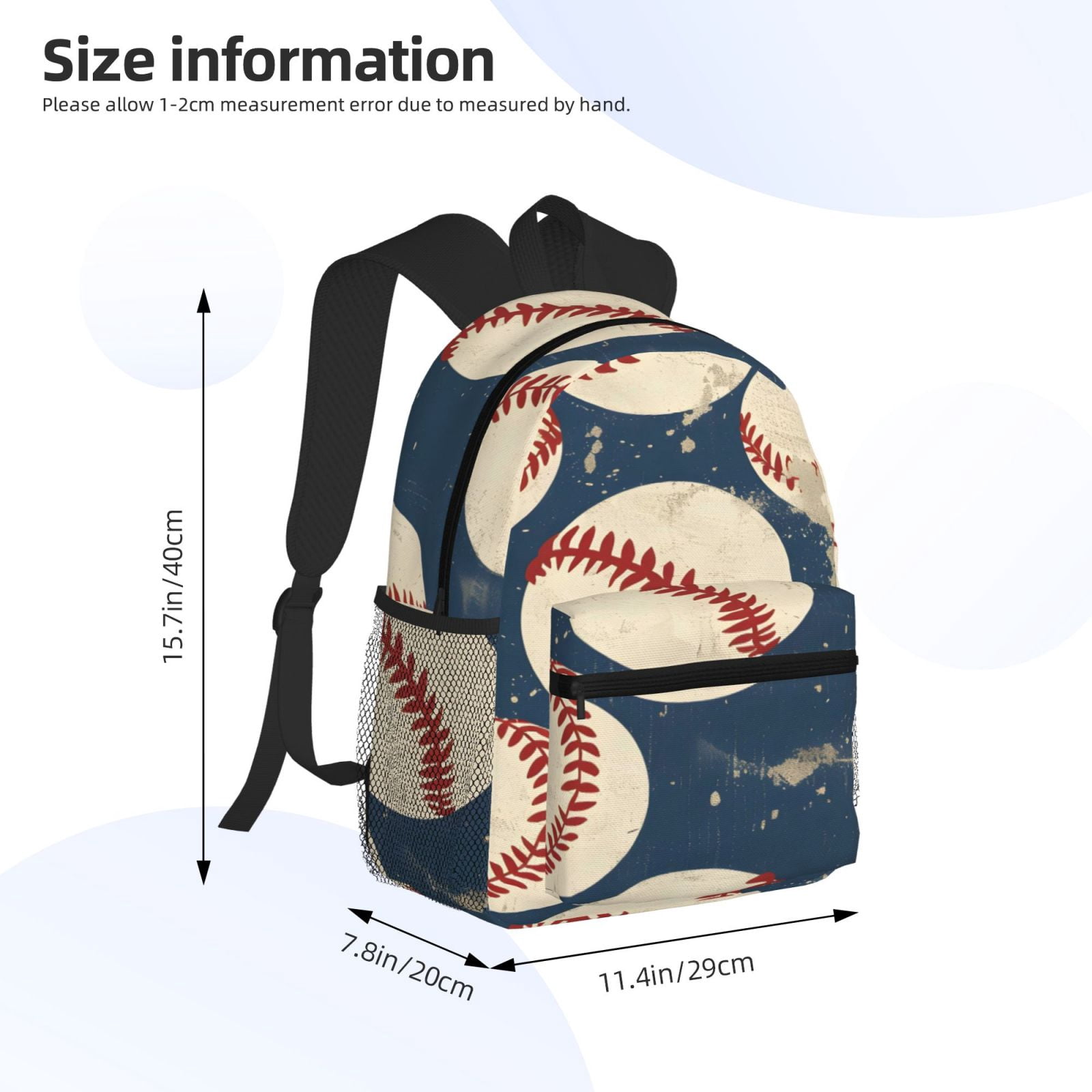 Casual Backpack Water Resistant Lightweight Daypack For Work Travel Hiking Camping Laptop Compartment & Side Mesh Pockets Vintage Baseball Theme