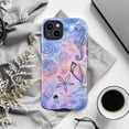 thumbnail image 2 of Ocean Sea Life Phone Case for iPhone 16 15 14 13 12 Pro Max Plus, Pink Cover with White Seahorse Shell Starfish Design, 2 of 6