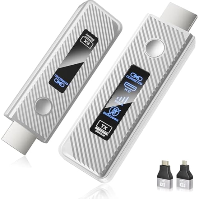 Transmisor y Receptor HDMI Inalámbrico Mejorado, Extensor Portátil Plug & Play de 164 Pies/50 M, Decodificación 4K con Salida 1080P, Latencia Ultra Baja de 5.8G + 2.4G para Transmisión de Video y Aud