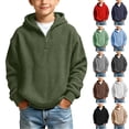 thumbnail image 2 of Kids Half Zip Hoodie, Boys Girls Long Sleeve Pullover Sweatshirt, Solid Color Casual Hooded Top with Kangaroo Pocket for Toddler Children Fall Winter Wear, 2 of 9