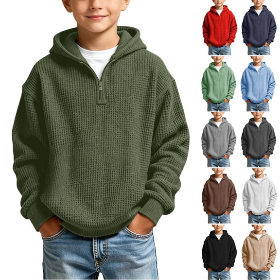ZVAVZ Kids Quarter Zip Hoodie Waffle Knit Hooded Sweatshirt Long Sleeve Textured Pullover Hoodies Fashion Casual Back to School Hoody Red 3-4 Years