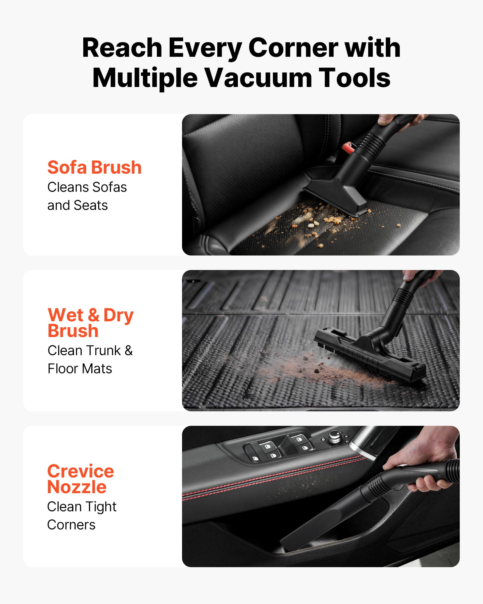 VEVOR 3-in-1 Shop Vac, 11 Gallon Wet Dry Shop Vacuum, 4.5 Peak HP Portable Vacuum Cleaner with Blower, Dual-Filter, 1350W Input Power, 1.25in x 7ft Hose, 9.8ft Cord for Jobsite, Workshop, Garage