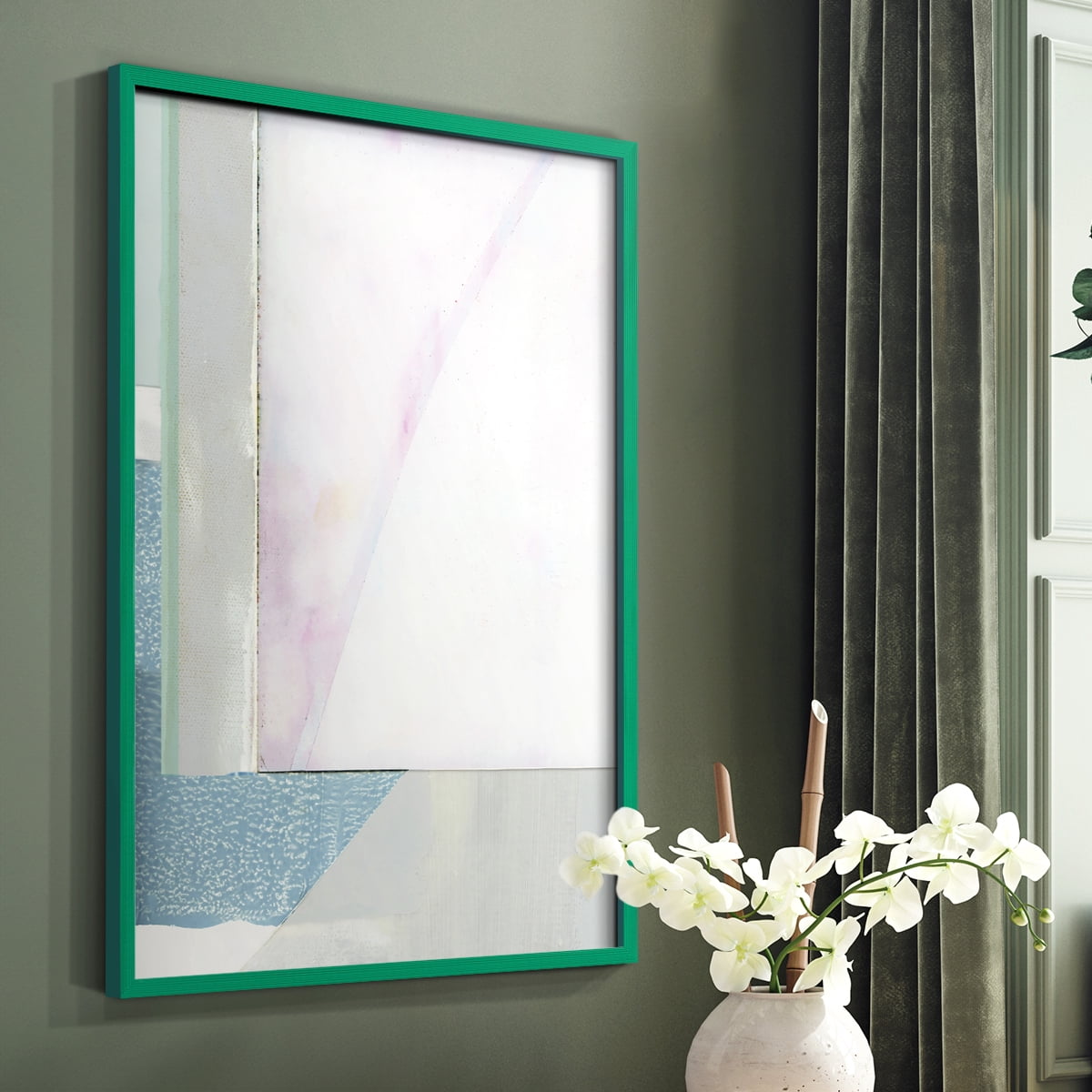 Couturier III Framed Print in Green Solid Wood Framed Print No Nail Hanging