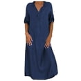 thumbnail image 2 of ZHOGXU Womens Denim Dress Short Sleeve V Neck Solid Color Fashion Comfortable Loose Fit Dresses For Casual Daily Wear,Dark Blue,Xxxxxl, 2 of 6