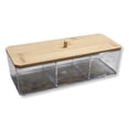 thumbnail image 3 of ITY International - Boîte de Rangement avec Couvercles en Bambou, 3 Compartiments, 9,45 Pouces x 3,34 Pouces x 2,75 Pouces, Transparent, 3 of 4