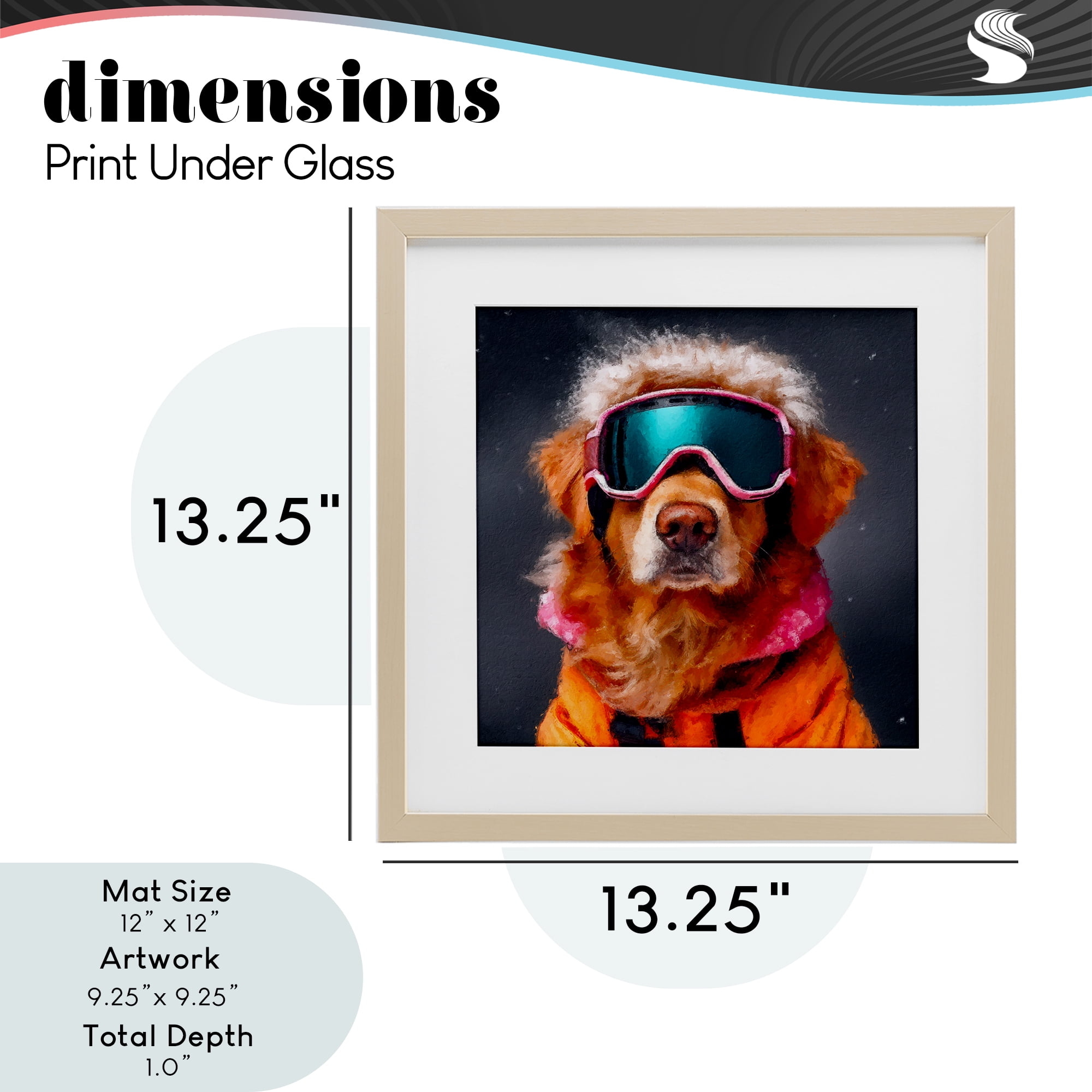 Ski Dog with Goggles Birch Framed Print Under Glass, design by Sean Parnell