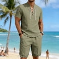 thumbnail image 4 of SOOMLON Mens 2 Piece Short Sets Big and Tall Henley Linen T Shirts Side Tie Jogger Shorts Summer Beach Outfits Sets, 4 of 9