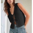 thumbnail image 5 of Women'S Summer Sleeveless Crochet Knit Tie Front Sweater Vest Black M, 5 of 9
