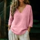 thumbnail image 2 of LLYWEY Playera para Mujer, Camisas de Lino para Mujer Talla Grande con Cuello en V, Blusas de Manga 3/4 de Color Sólido, Holgadas y Casuales, Rosas 3XL, 2 of 6