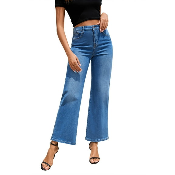 iHPH7 Straight Leg Jeans for Women Vintage Jeans High Waisted Jeans for Women Denim Pants for Women Wide Leg Jeans Woman Light Wash Jeans Women Work Pants for Women Blue L