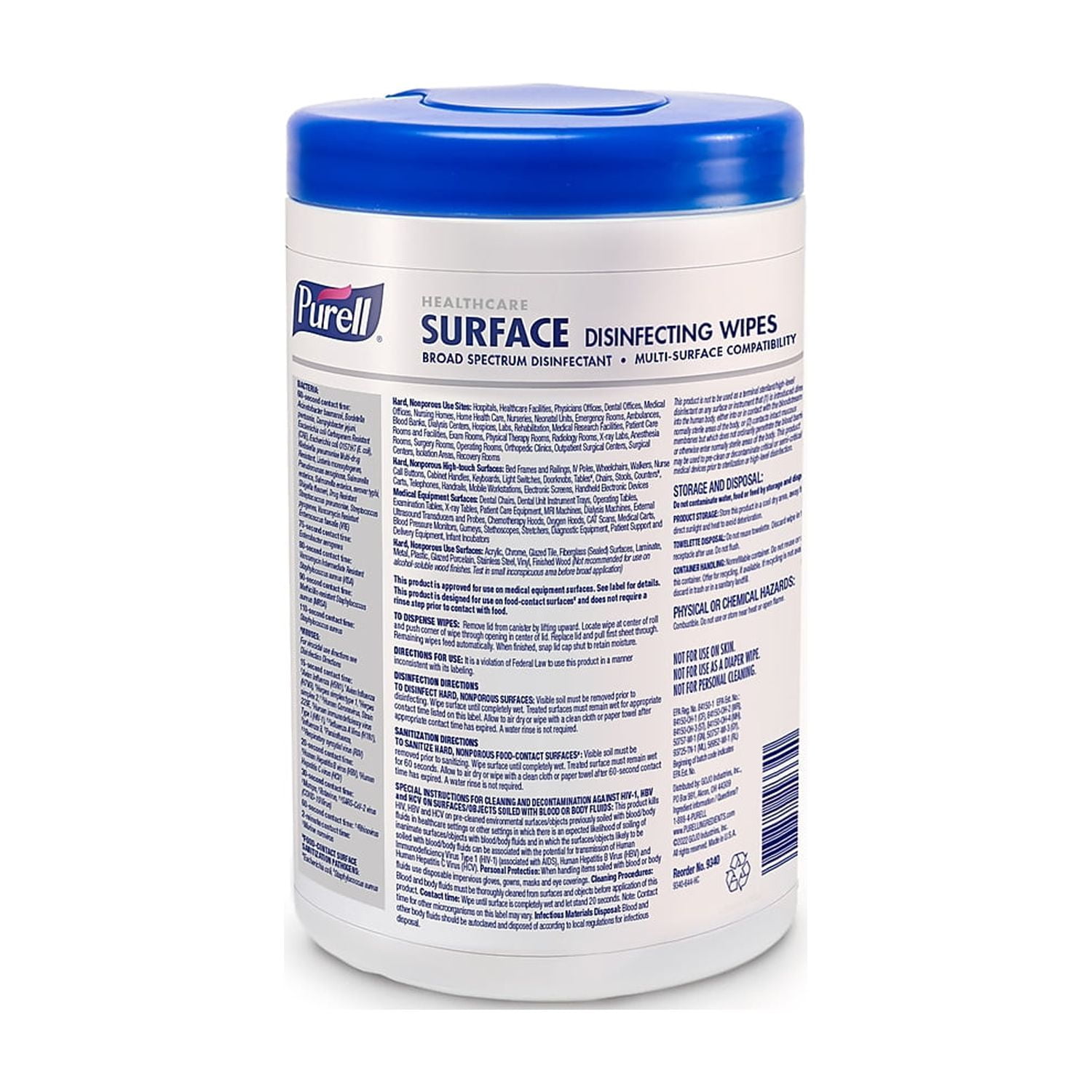 PURELL Healthcare Disinfecting Wipes 110 Wipes/Container 6/Carton (9340-06)