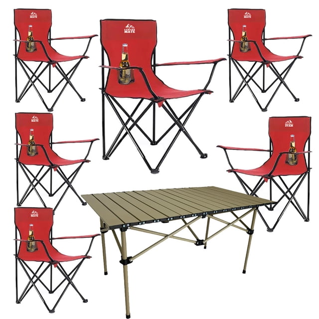 6 Sillas Plegables De Camping Y Playa Para Exterior Con Mesa rojo