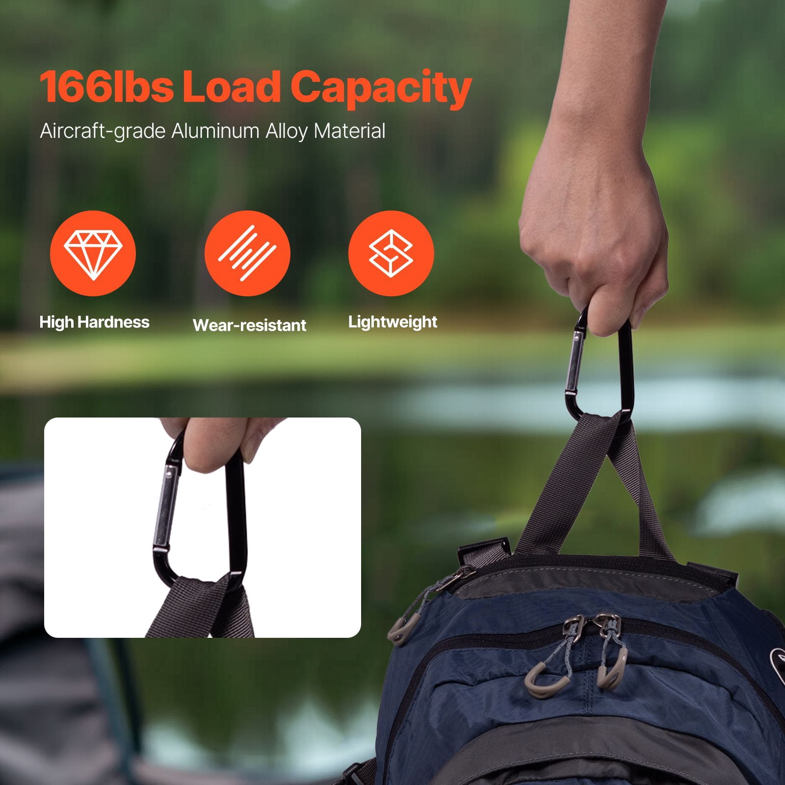 10-Pack Aluminum D-Ring Carabiner Keychains with 20 Keyrings, 166LBS Aircraft Grade Anodized Clip, Lightweight Spring Snap Hook for Backpack Camping