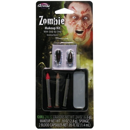 Fun World Undead Zombie 7pc Makeup Kit, Grey Red