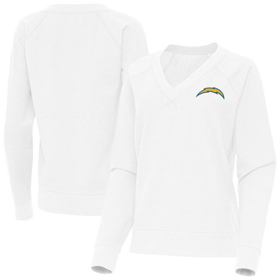 Women's Antigua White Los Angeles Chargers Varsity Tri-Blend V-Neck Long Sleeve T-Shirt