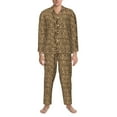 thumbnail image 3 of Daiia Leopard Print Brown for Men's Long-Sleeved Pajama Set – Soft & Comfortable Sleepwear Button-Up Pajamas Cozy Lounge Wear-Small, 3 of 7