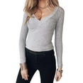 thumbnail image 5 of Women T-shirt V-Neck Long Sleeve Slim Fit Tee Shirt Solid Color Soft Stretchy Pullover Tops Daily Wear, 5 of 8