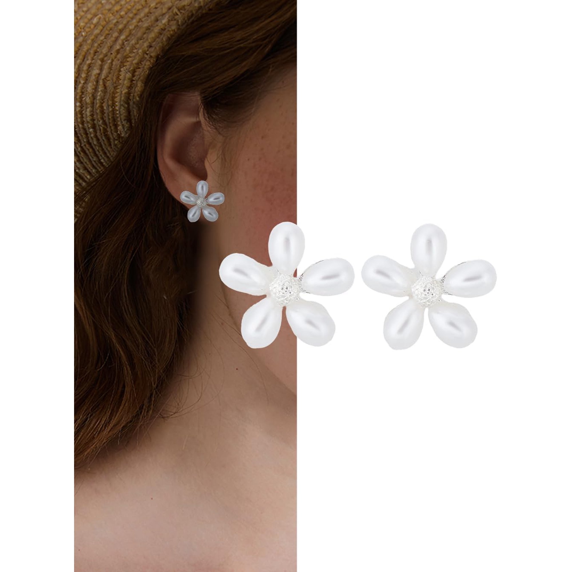 1Pair Silver Flower Alloy Stud Earrings Flatback Stud with Imitation Pearl Lightweight Earrings for Women Birthday Festival Elegant Gifts Personalized Jewelry 13x13.5mm