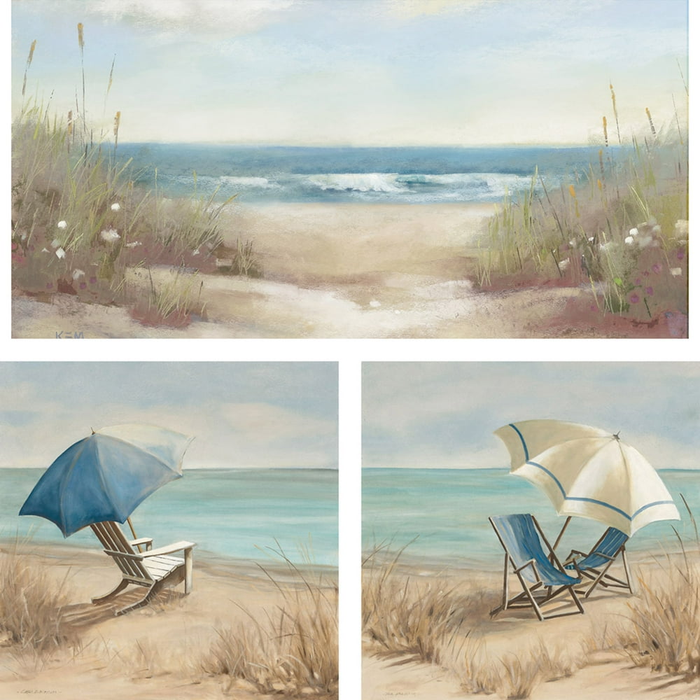 3Piece Beach Scene Wall Art Set, 23x23