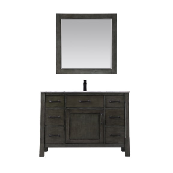 Maribella 48" Carrara White Marble Countertop Single Vanity w/Mirror Rust Black