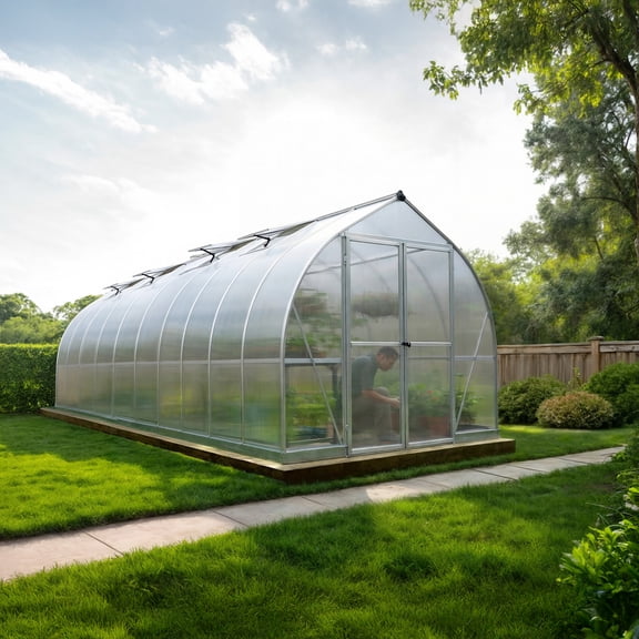Palram - Canopia Bella 8' x 20' Polycarbonate/Aluminum Walk-In Hobby Greenhouse - Silver - with 4 Roof Vents