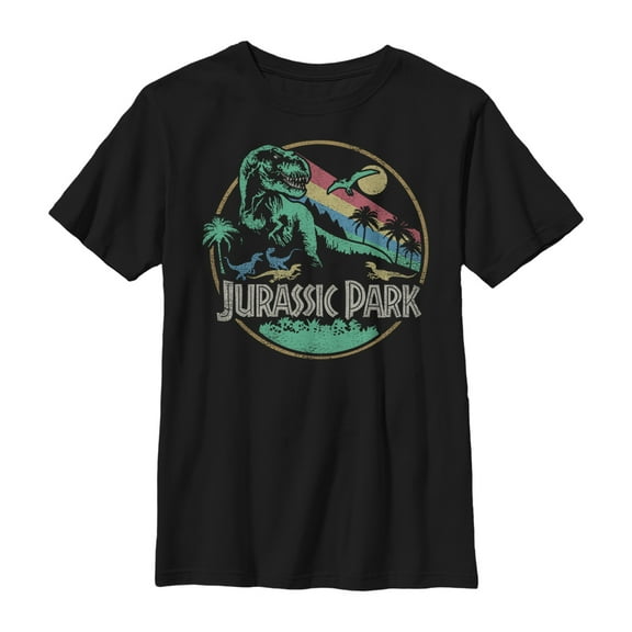 Boy's Jurassic Park Rainbow Emblem  Graphic Tee Black X Small
