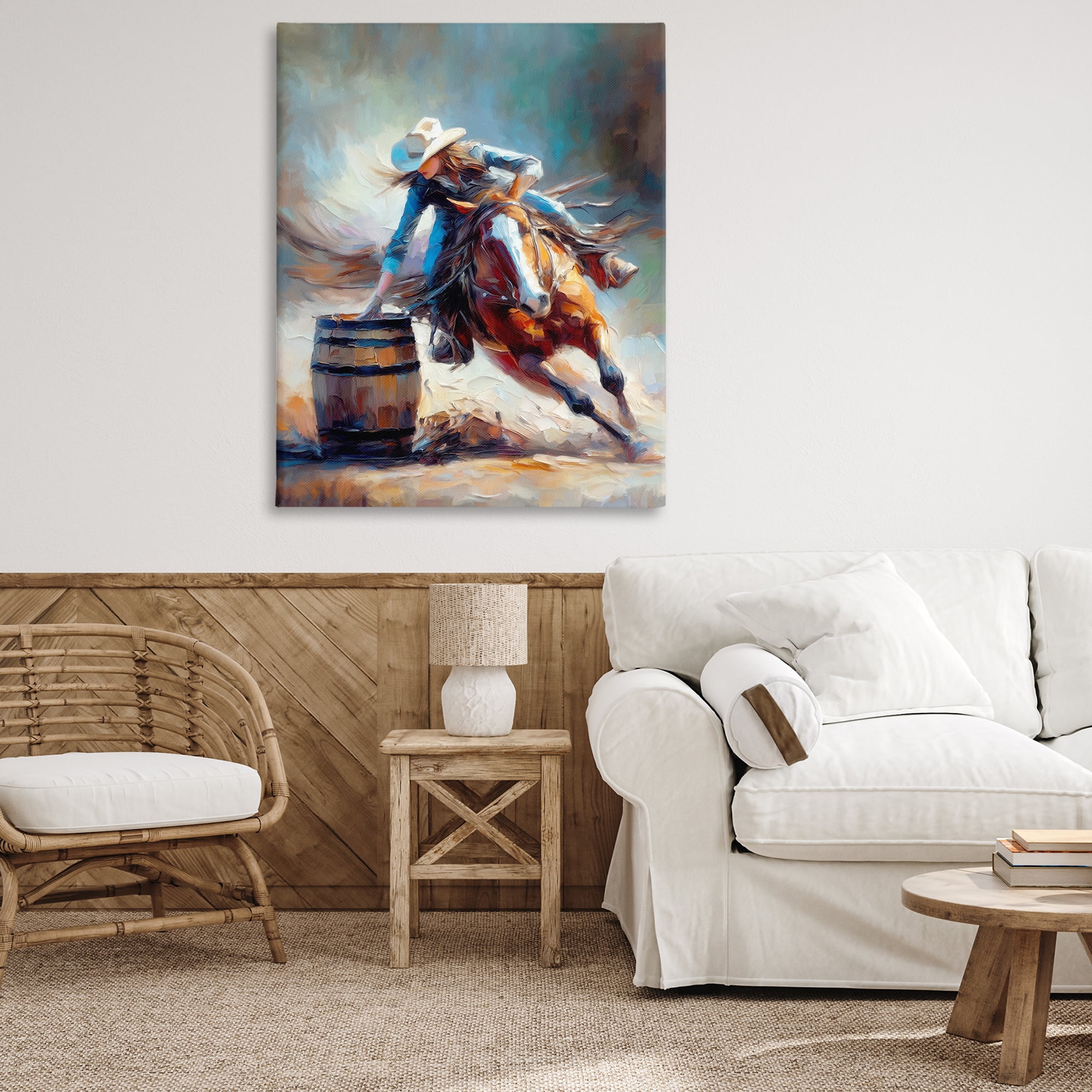 Stupell Industries Barrel Racer Cowgirl Novelty Painting Gallery Wrapped Canvas Art Print Wall Art, 36 x 48