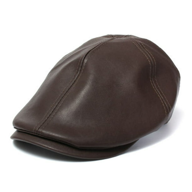 Opromo Mens Vintage Pu Leather Newsboy Cap Flat Cap For Outdoor Walking