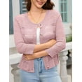 thumbnail image 2 of Yesfashion Women's Lightweight Crochet Cardigan 3/4 Sleeve Cropped V Neck Button Shrug Knit Sweater Tops, 2 of 6