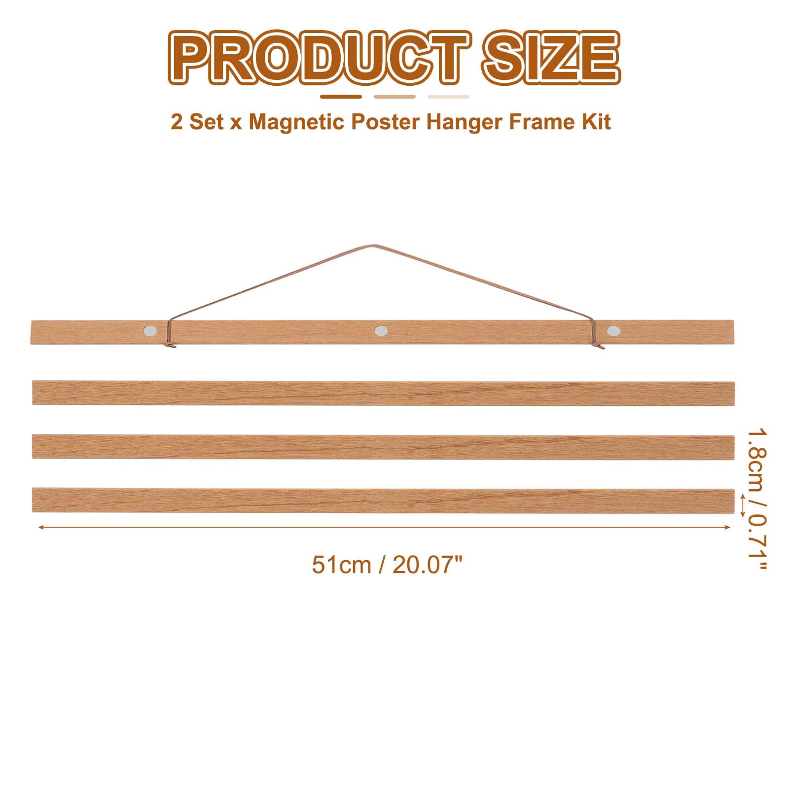 Uxcell 2 Set Magnetic Poster Hanger Frame, 20.07 inch Wide Hanging Kit, Brown