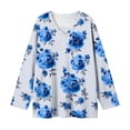 thumbnail image 6 of thefmos Women's V Neck All Over Print Pullover Top Long Sleeve Plus Size Casual Blouse Fashion Fall Winter Outfit, White XL, 6 of 6