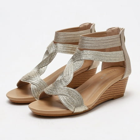 

Cathalem Snakeskin Sandals for Women Fashion Spring Summer Women Sandals Mid Heel Wedge Back Zipper Jelly Thong Sandals for Women Gold 7.5