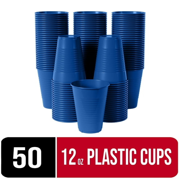 Exquisite 50 Ct 12 Fl Oz Dark Blue Disposable Plastic Cups, Heavy Duty Party Cups, 1 Pack