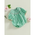 thumbnail image 4 of Baby Toddler Girl Summer Romper 0 3 6 12 18 24 Months 2T 3T Classic Short Sleeve Plaid Print Smocked Bodysuit Newborn Playsuit, 4 of 9