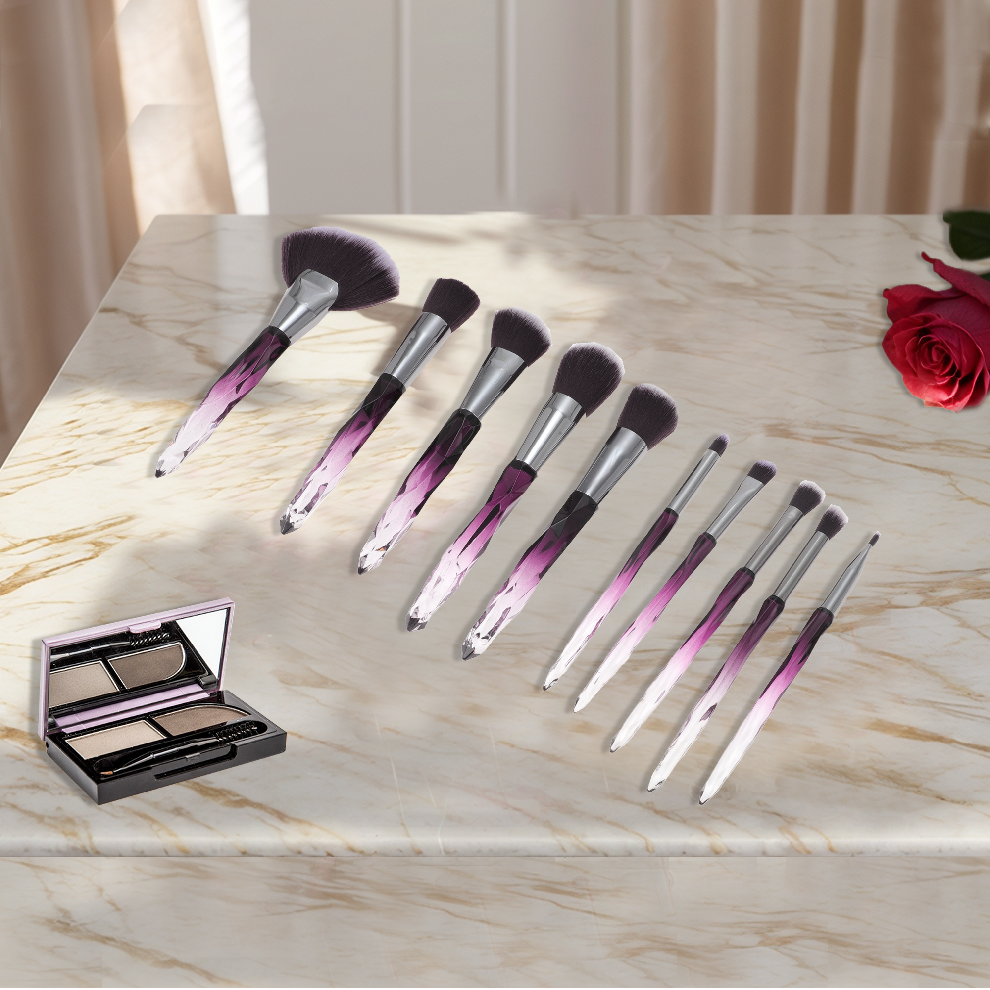 Unique Bargains 10 Pcs Durable Lightweight Makeup Brush Set for Travel Purple, Gray