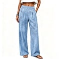 thumbnail image 3 of Maplenight Womens Plaid Pants Wide Leg Elastic High Waist Pleated Casual Pants Summer Vacation Office Trousers with Pockets, 3 of 6