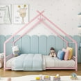 thumbnail image 2 of Tcbosik Twin Size Floor Bed, House Shaped Metal Bed Frame, Easy Assembly, Pink, 2 of 7