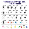 thumbnail image 2 of Car Retainer Clips & Fasteners Kit \u2013 32 Universal Sizes Nylon Bumper, Fender Rivets, Door Panel Clips, and Plastic Rivets with 10 Cable Ties and Removal Tool for Toyota, Ford (1240pcs Blue), 2 of 7