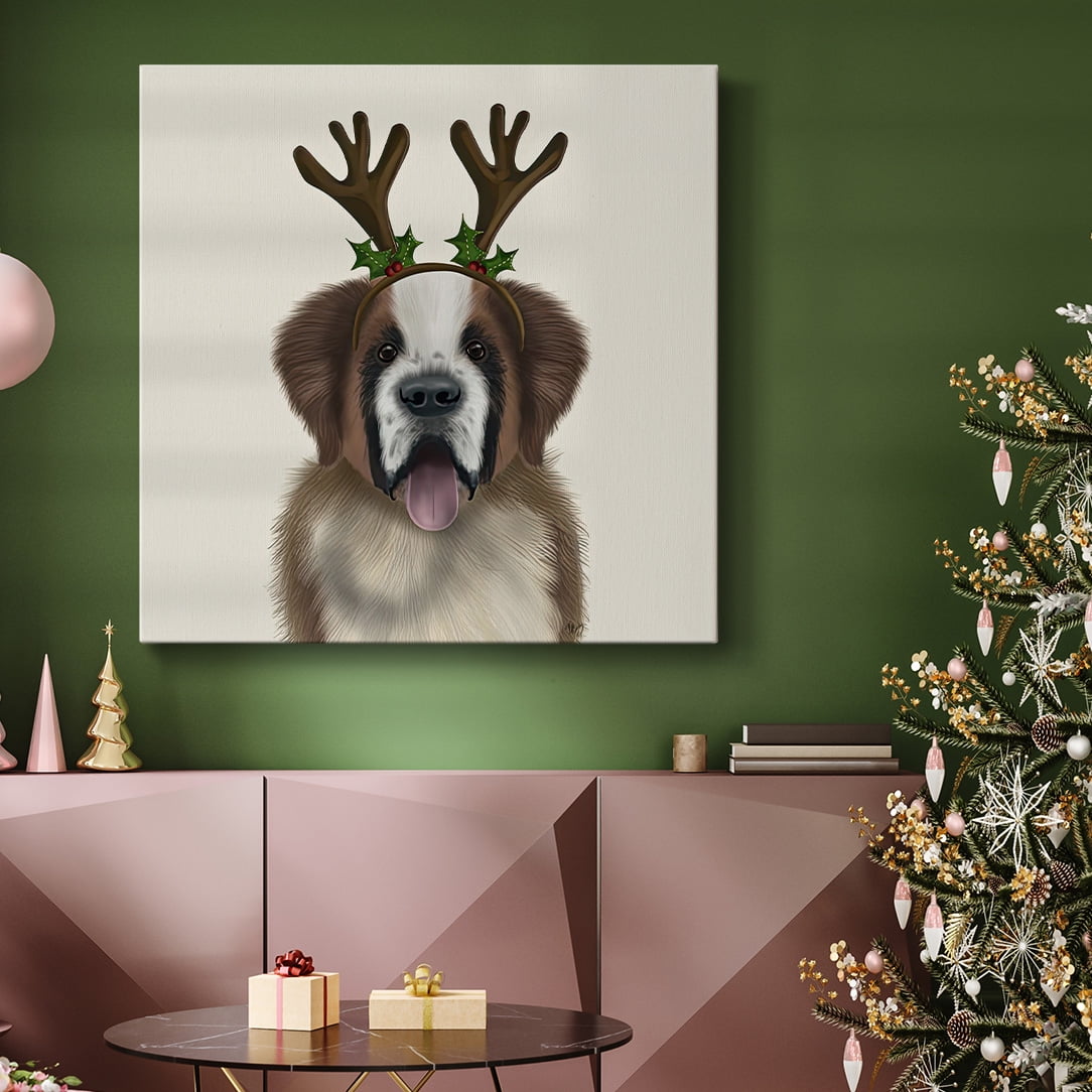 St Bernard Christmas Antlers- Gallery Wrapped Canvas