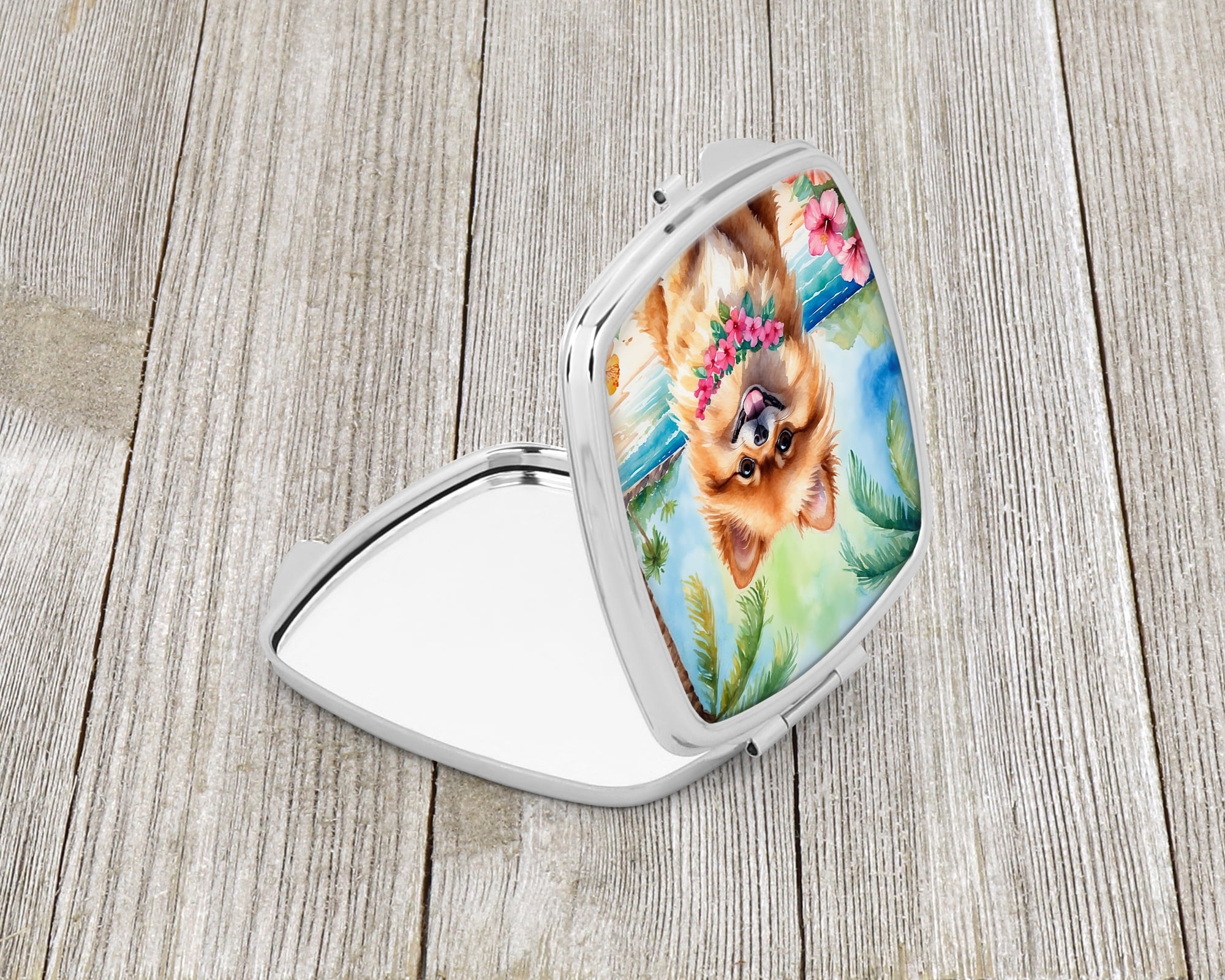 Pomeranian Luau Compact Mirror 2.75 in x 3 in