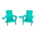 thumbnail image 3 of WestinTrends Ashore Kids Outdoor HDPE Plastic Modern Adirondack Patio Chairs with Cup Holders (Set of 2), Turquoise, 3 of 14