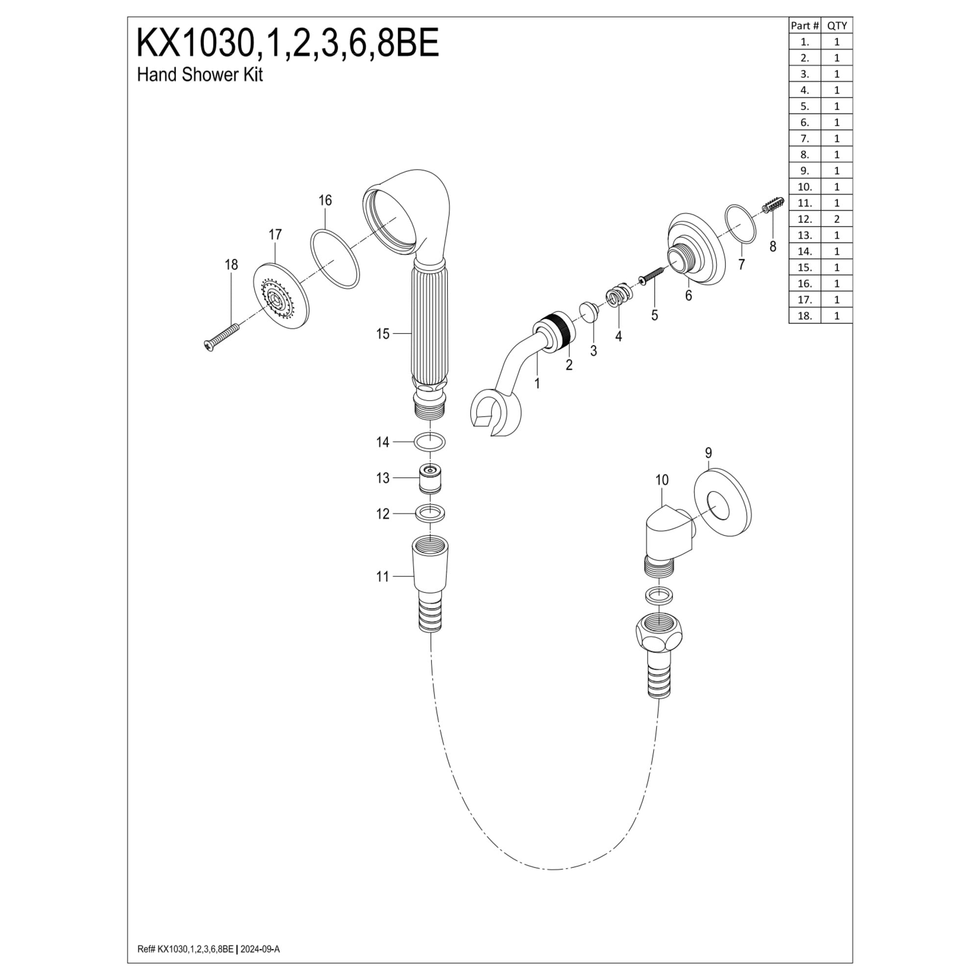 Kingston Brass KX1033BE Restoration Hand Shower Kit, Antique Brass