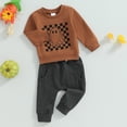 thumbnail image 2 of Baby Boy Girl Halloween Outfits Long Sleeve Shirts Checkerboard Ghost Sweatshirt Tops Pants Set Toddler Infant Fall Winter Clothes, 2 of 8
