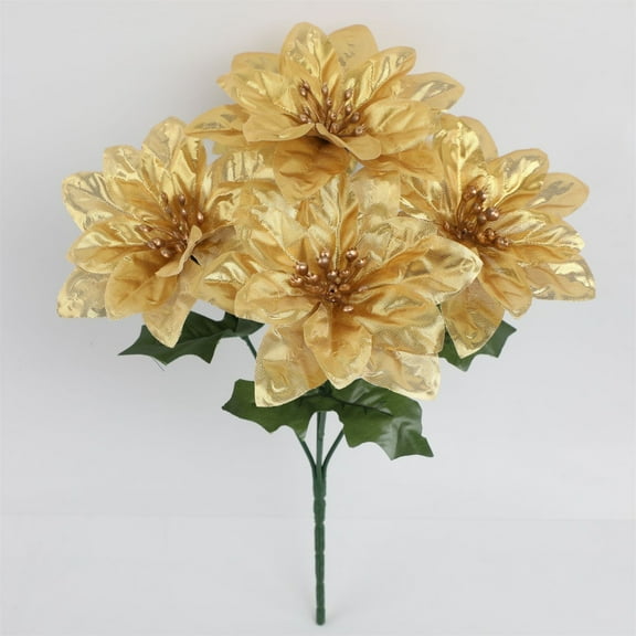 YIKA Christmas Flower Home Decoration Ornaments Festive Layout DIY Artificial Flowers Christmas Decoration Gold