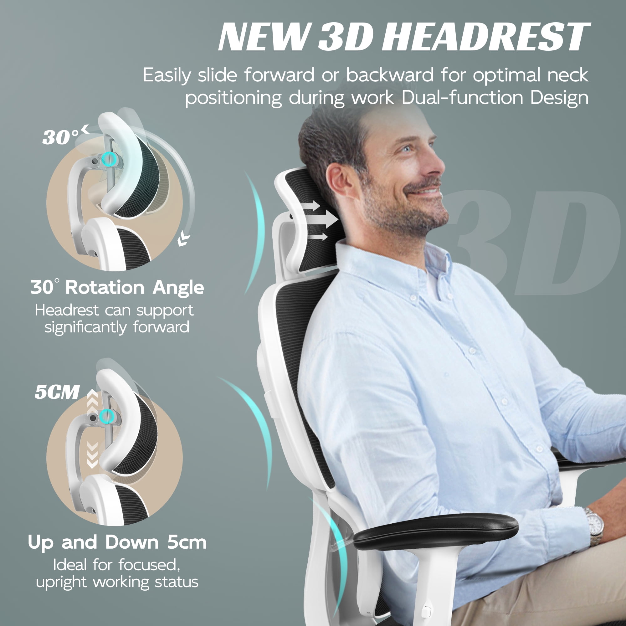 COOLHUT Ergonomic Office Chair, High Back Desk Chair, Breathable Mesh Computer Chair with Lumbar Support, Comfy Foam Cushion Home Office Chair, 300lbs, White