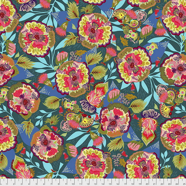 Free Spirit Fabrics Vibrant Blooms Shannon Newlin Blue Floral Espress ...
